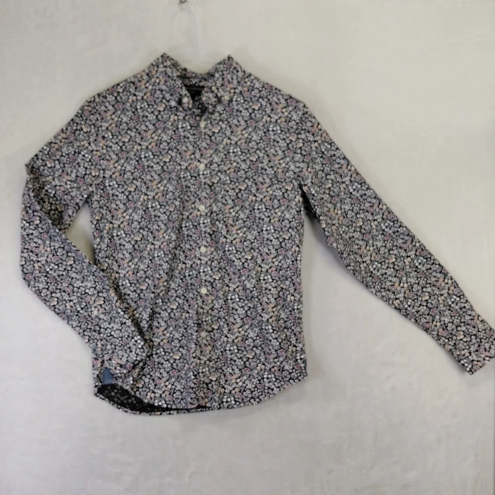 Banana Republic Mens Untucked Fit Oxford Shirt Small Floral Navy Button Down